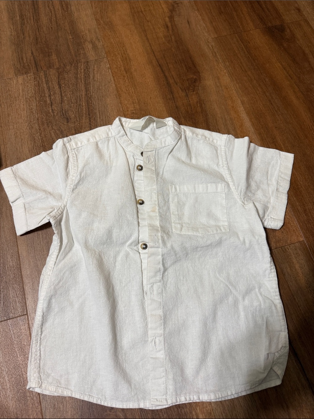 H&M Cream Short-Sleeve Grandad Collar Button-Down Shirt